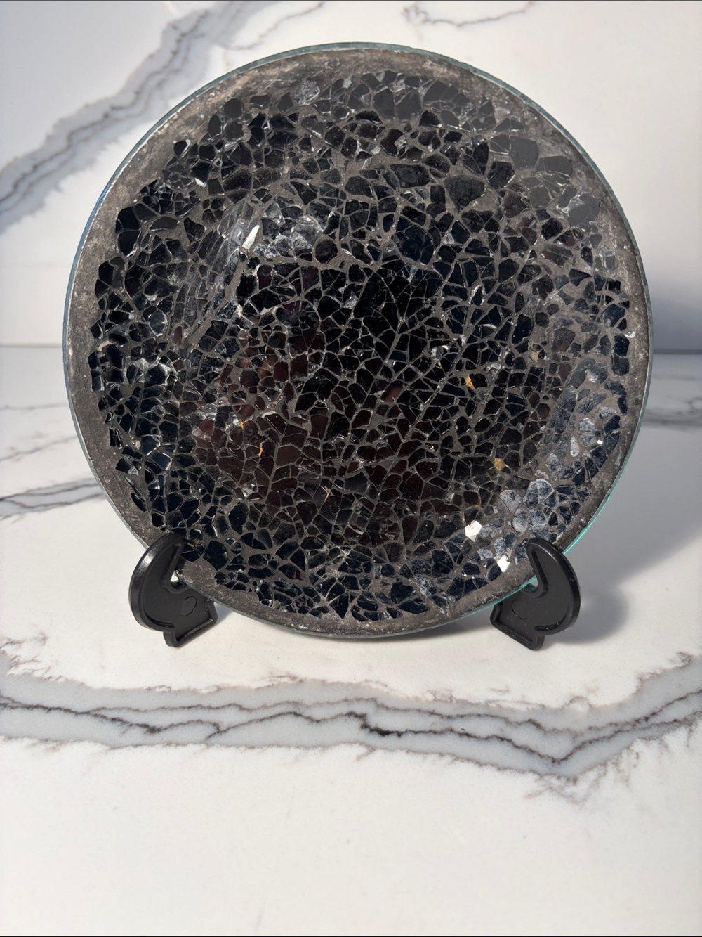 Black Crackle Glass Decorative Plate